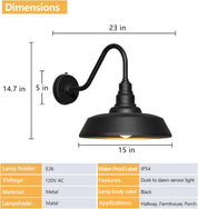 Dusk to Dawn Barn Light Large Size, Outdoor Waterproof Gooseneck Barn Light