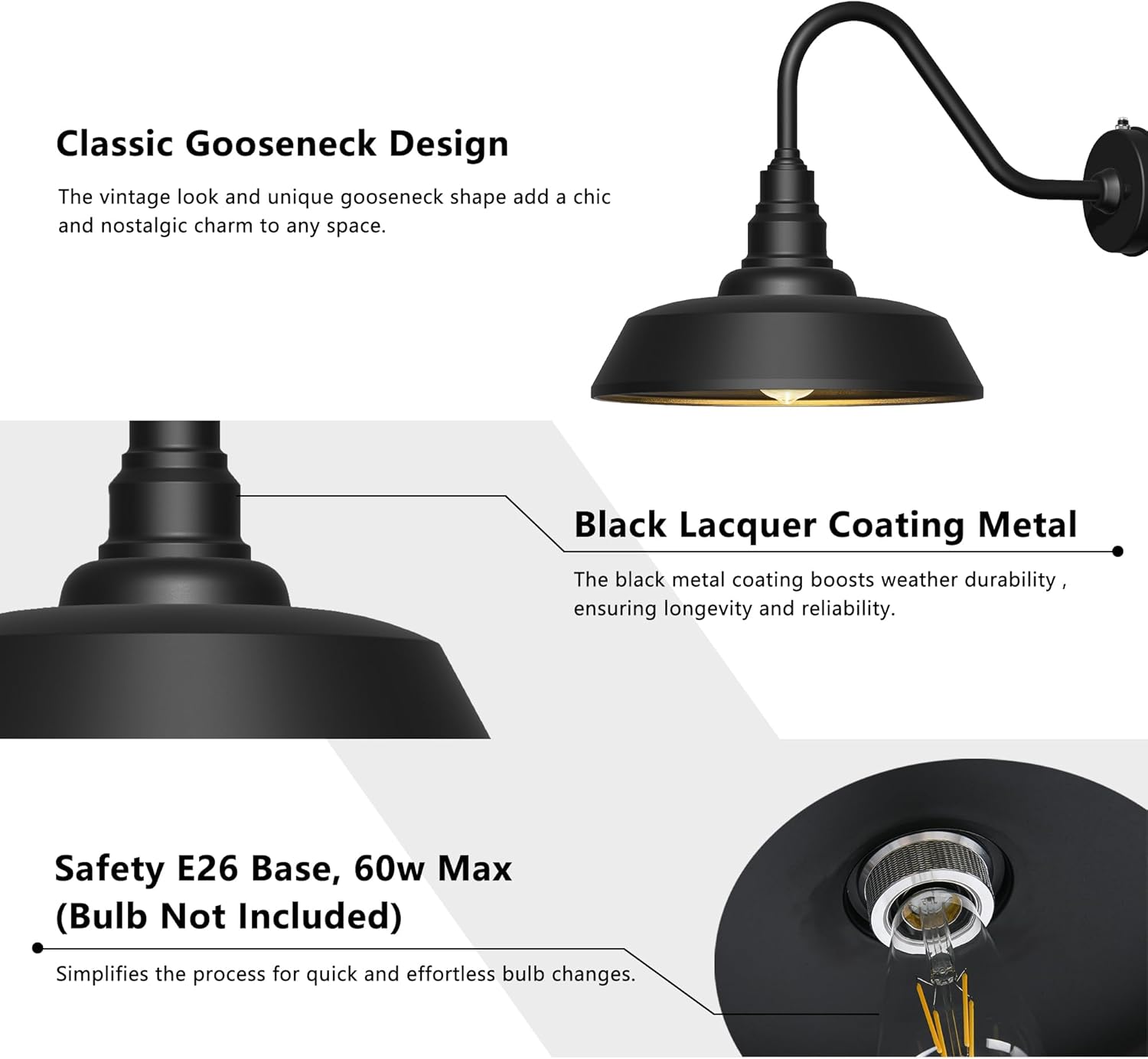Dusk to Dawn Barn Light Large Size, Outdoor Waterproof Gooseneck Barn Light