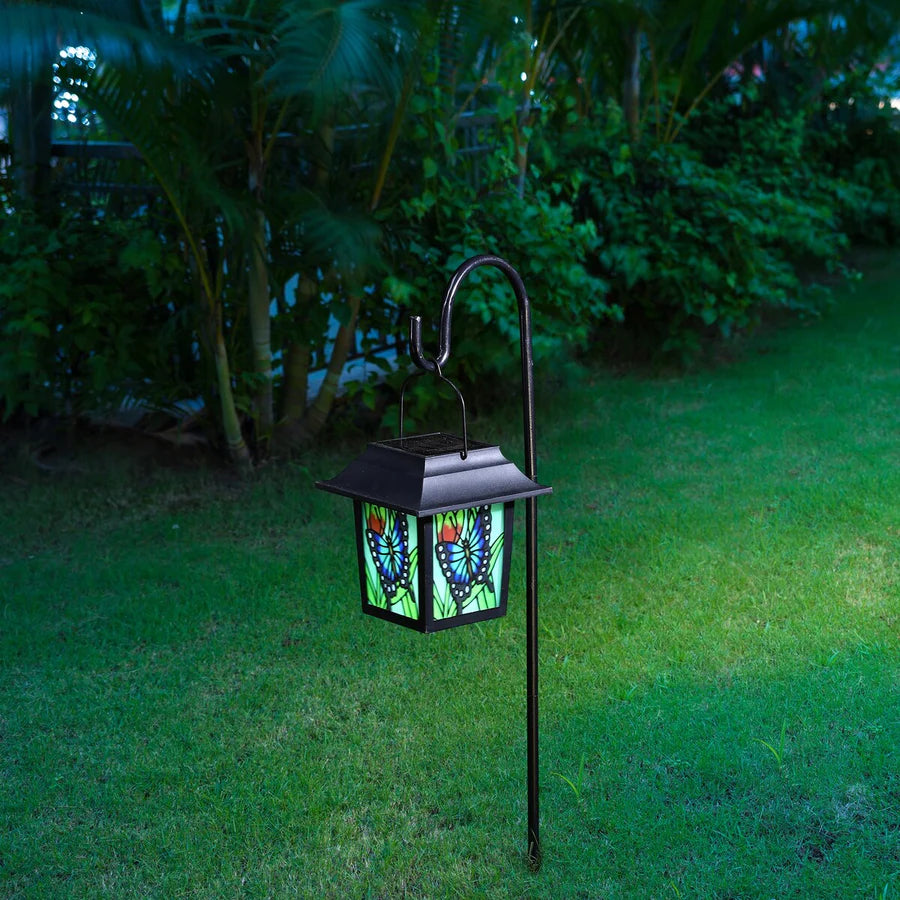 Glitzhome 30"H Solar Post Light Standing Garden Lantern - Black